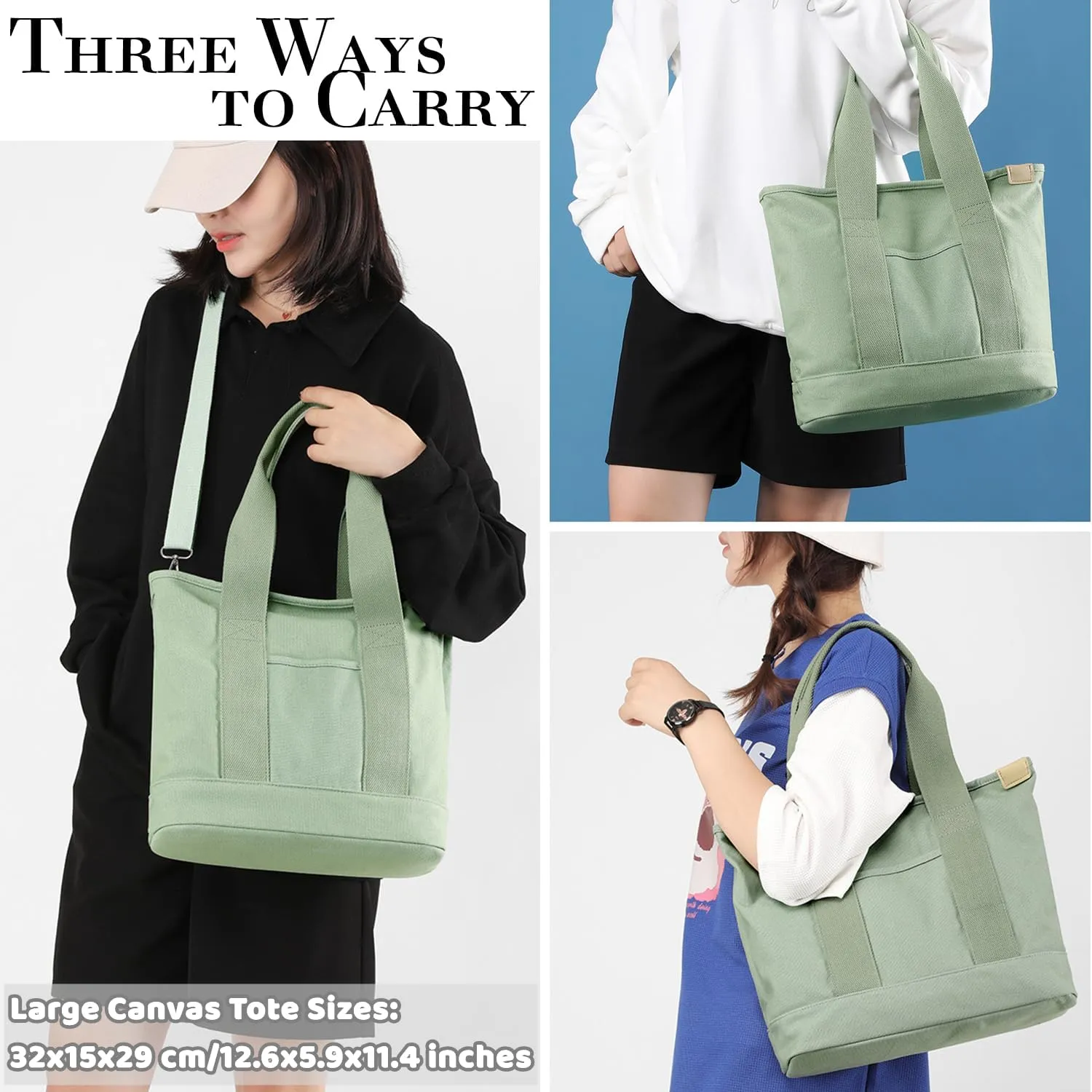 Canvas Tote Bag for Women,Small Totes Bags with Zipper Cute Crossbody Purse with Pockets Large Shoulder Handbag,2 Sizes