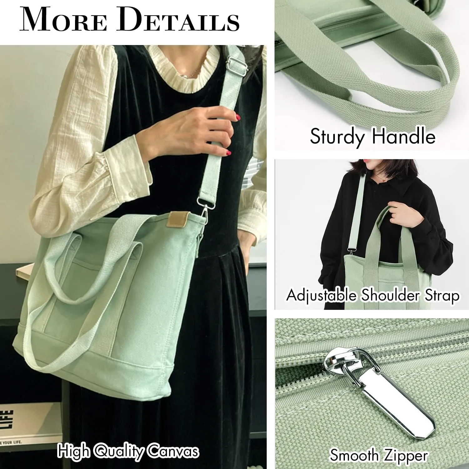 Canvas Tote Bag for Women,Small Totes Bags with Zipper Cute Crossbody Purse with Pockets Large Shoulder Handbag,2 Sizes
