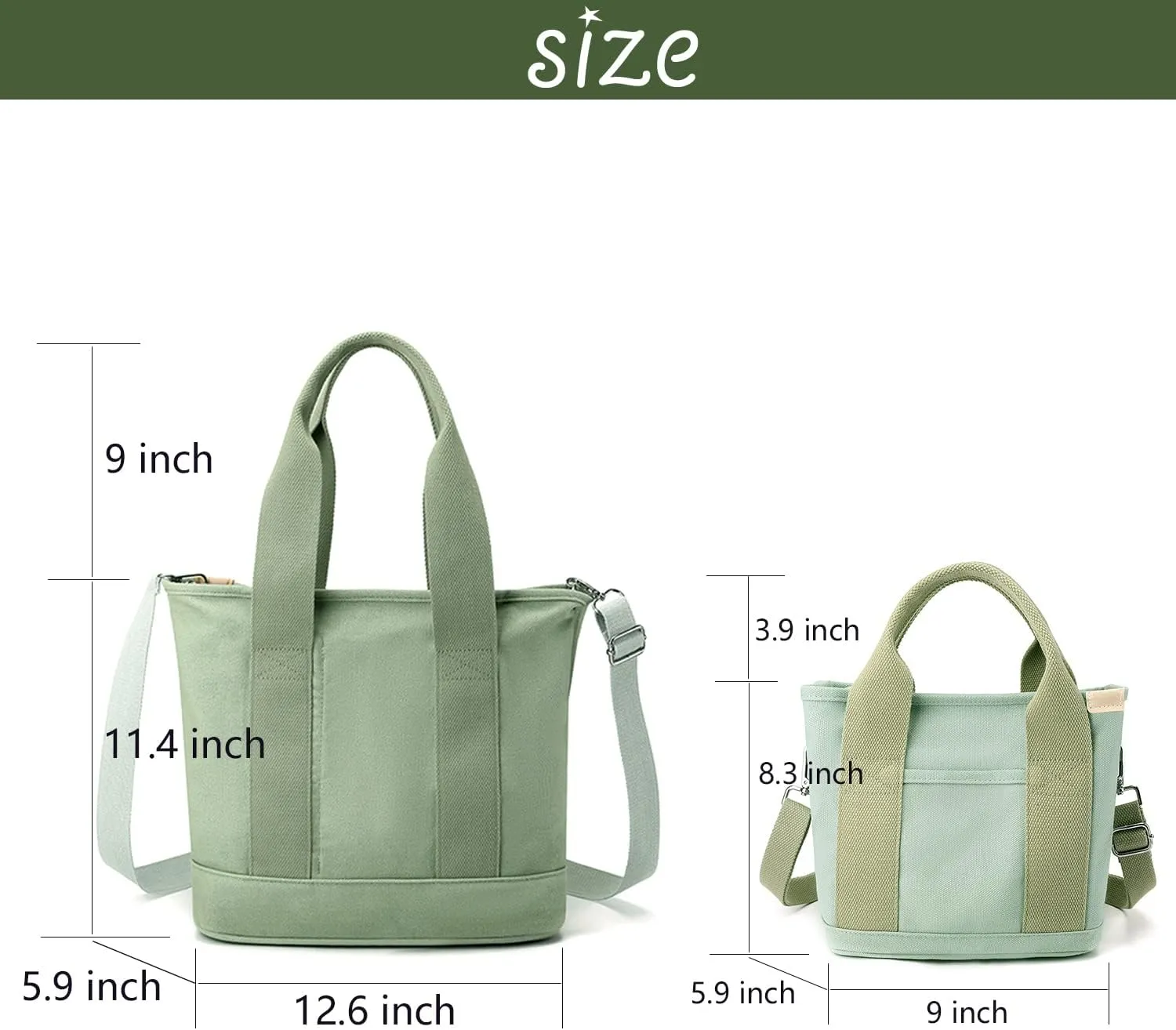 Canvas Tote Bag for Women,Small Totes Bags with Zipper Cute Crossbody Purse with Pockets Large Shoulder Handbag,2 Sizes
