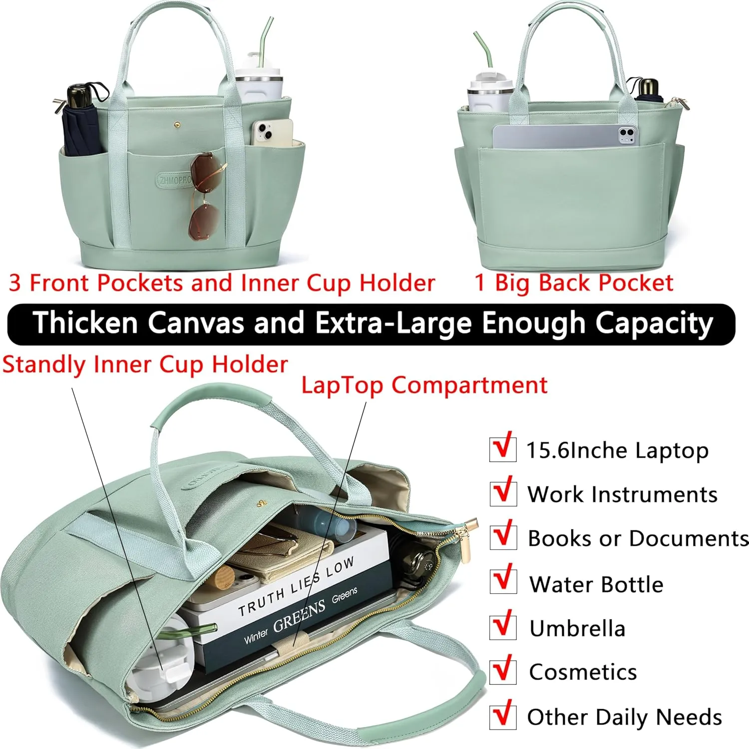 Canvas Tote Bag for Women,Womens Purse Handbags Totes Bags Work Laptop Book Gym for Travel Nurse College Gift
