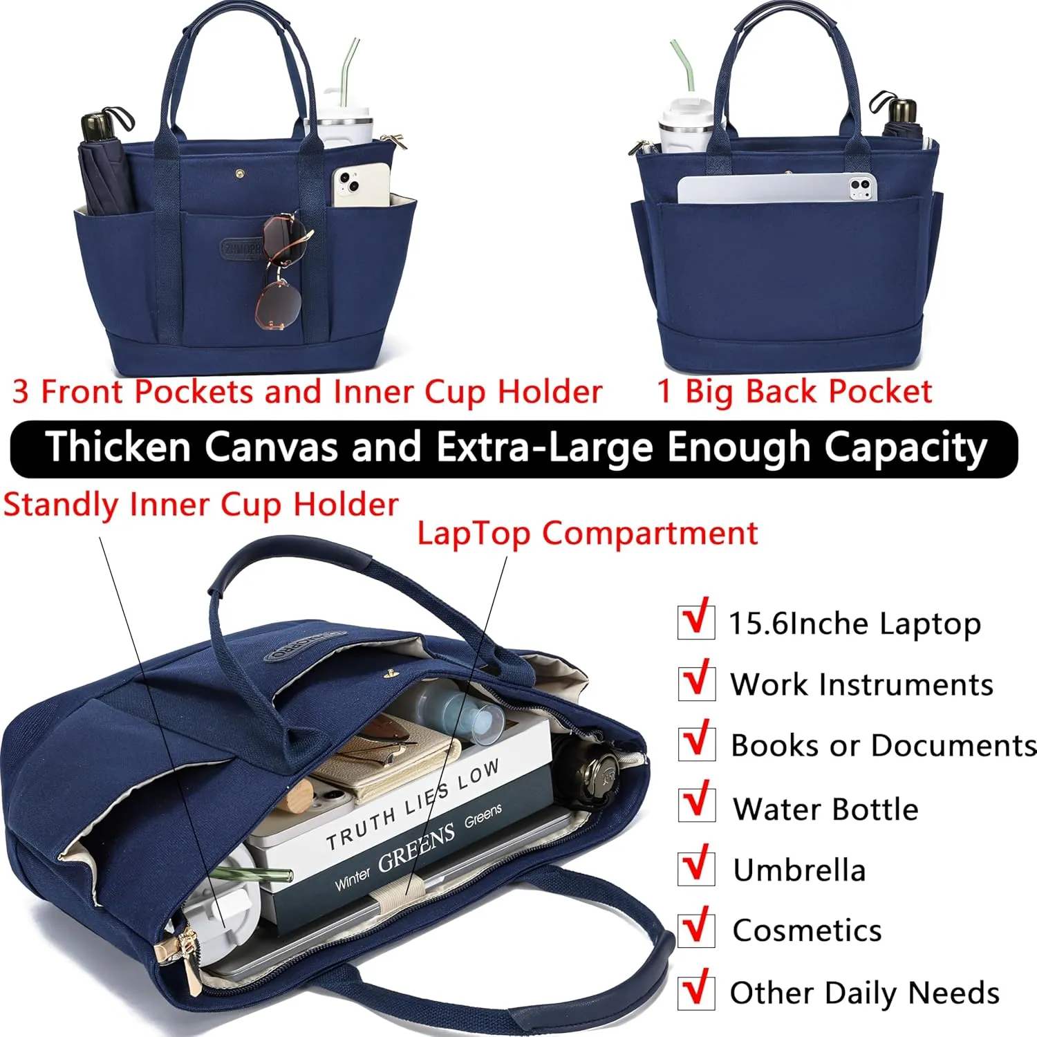 Canvas Tote Bag for Women,Womens Purse Handbags Totes Bags Work Laptop Book Gym for Travel Nurse College Gift