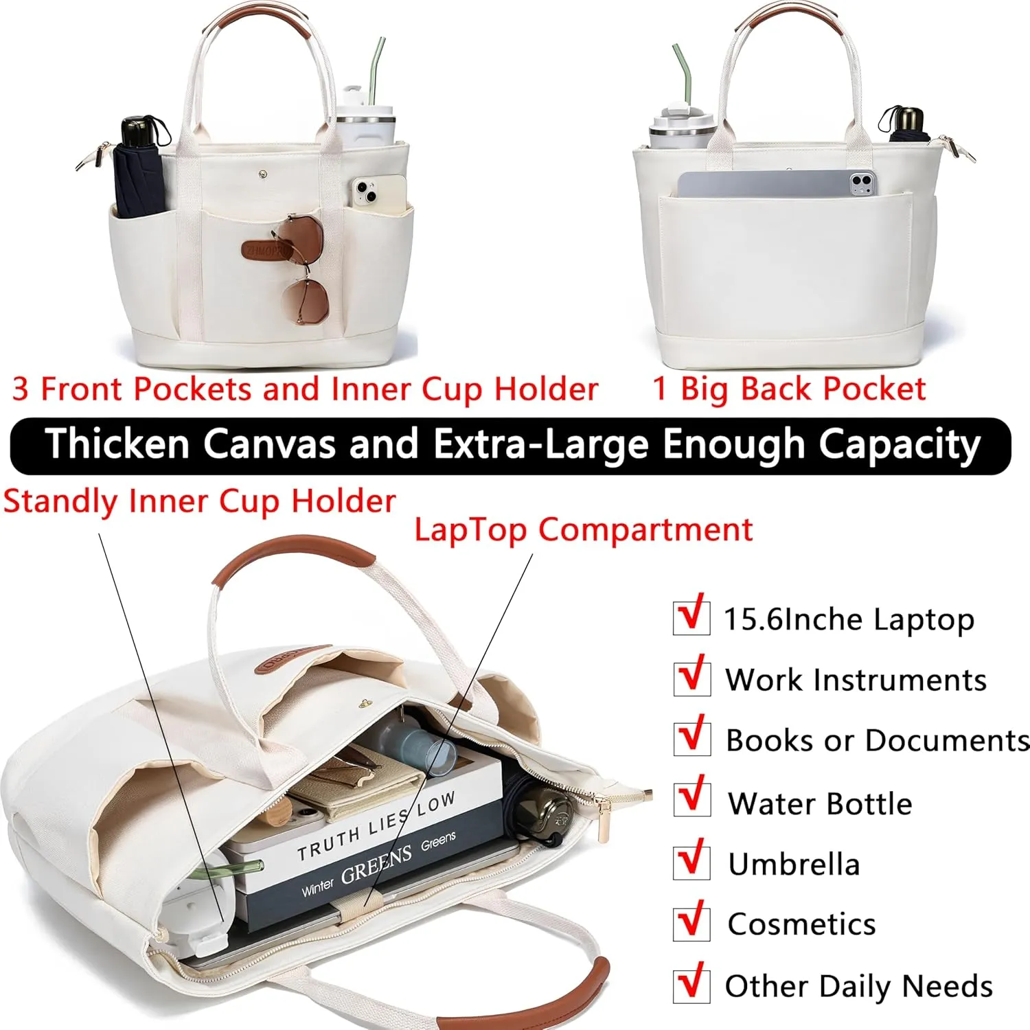 Canvas Tote Bag for Women,Womens Purse Handbags Totes Bags Work Laptop Book Gym for Travel Nurse College Gift