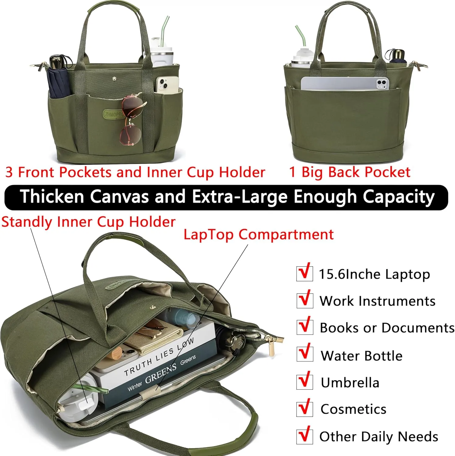 Canvas Tote Bag for Women,Womens Purse Handbags Totes Bags Work Laptop Book Gym for Travel Nurse College Gift