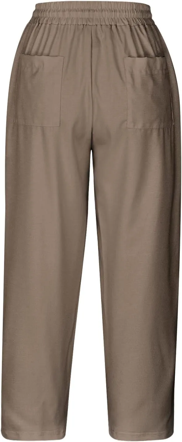 Capri Trousers Women's 3/4 Length Cropped Pants Yoga Pant Drawstring Jogging Bottoms High Waist Cropped Trouser