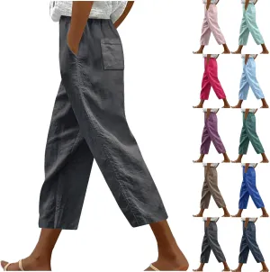 Capri Trousers Women's 3/4 Length Cropped Pants Yoga Pant Drawstring Jogging Bottoms High Waist Cropped Trouser