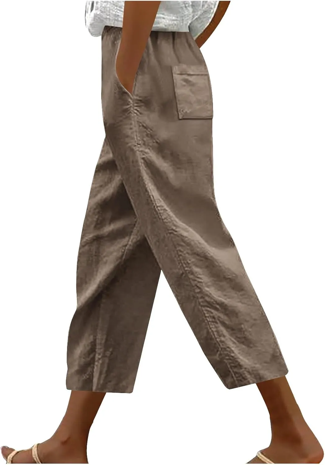 Capri Trousers Women's 3/4 Length Cropped Pants Yoga Pant Drawstring Jogging Bottoms High Waist Cropped Trouser