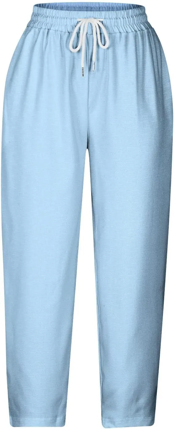 Capri Trousers Women's 3/4 Length Cropped Pants Yoga Pant Drawstring Jogging Bottoms High Waist Cropped Trouser