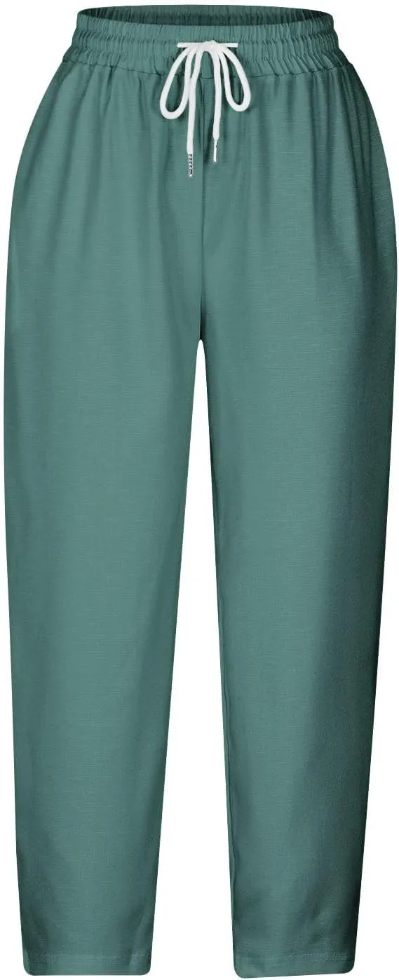 Capri Trousers Women's 3/4 Length Cropped Pants Yoga Pant Drawstring Jogging Bottoms High Waist Cropped Trouser