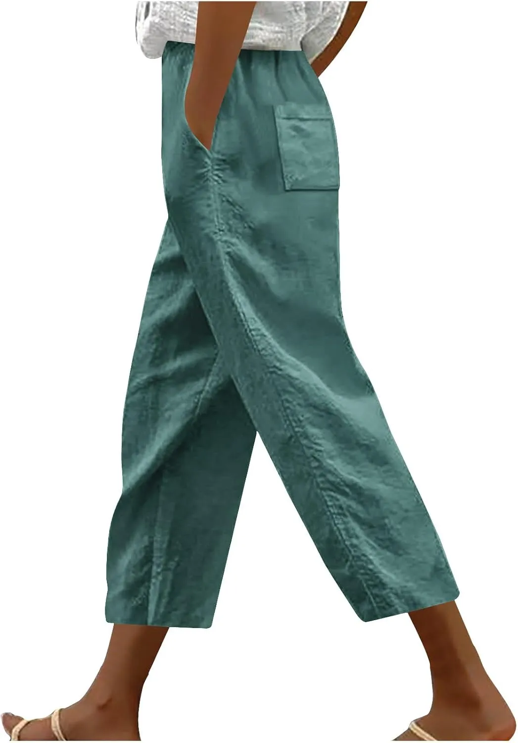Capri Trousers Women's 3/4 Length Cropped Pants Yoga Pant Drawstring Jogging Bottoms High Waist Cropped Trouser