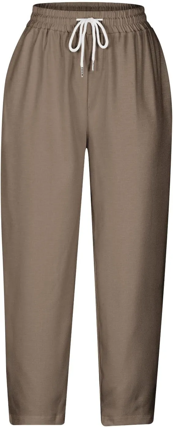 Capri Trousers Women's 3/4 Length Cropped Pants Yoga Pant Drawstring Jogging Bottoms High Waist Cropped Trouser