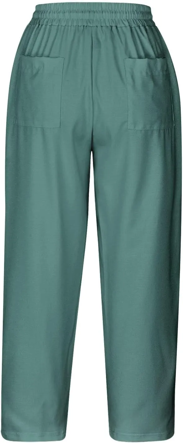 Capri Trousers Women's 3/4 Length Cropped Pants Yoga Pant Drawstring Jogging Bottoms High Waist Cropped Trouser