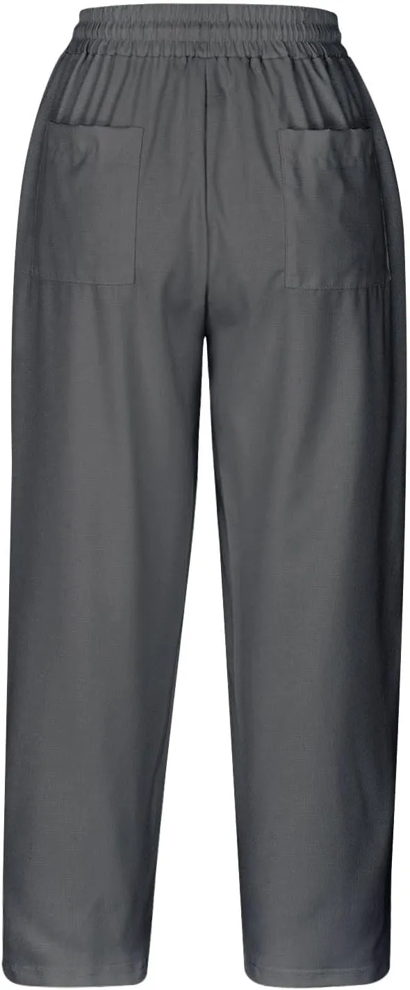 Capri Trousers Women's 3/4 Length Cropped Pants Yoga Pant Drawstring Jogging Bottoms High Waist Cropped Trouser