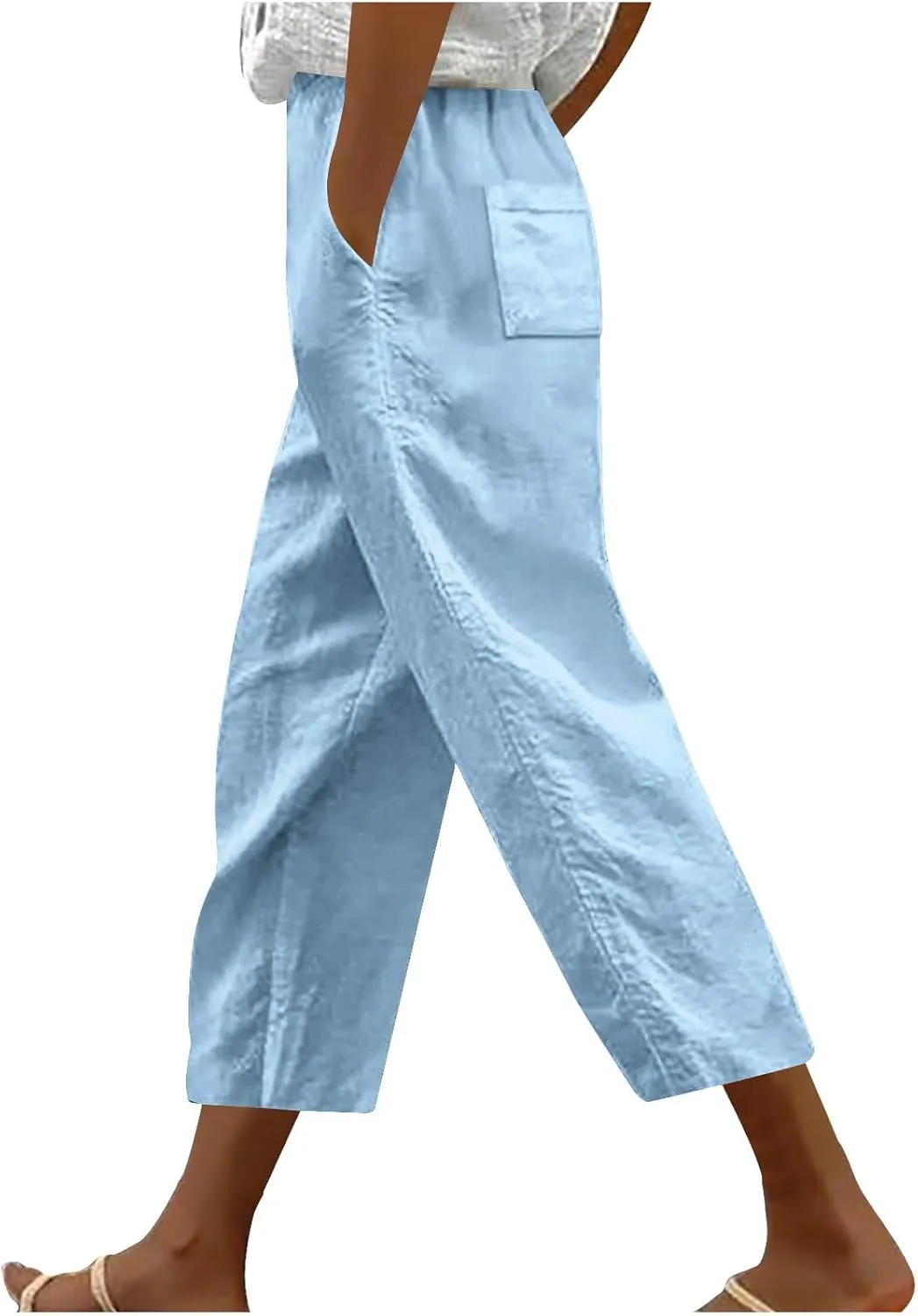 Capri Trousers Women's 3/4 Length Cropped Pants Yoga Pant Drawstring Jogging Bottoms High Waist Cropped Trouser