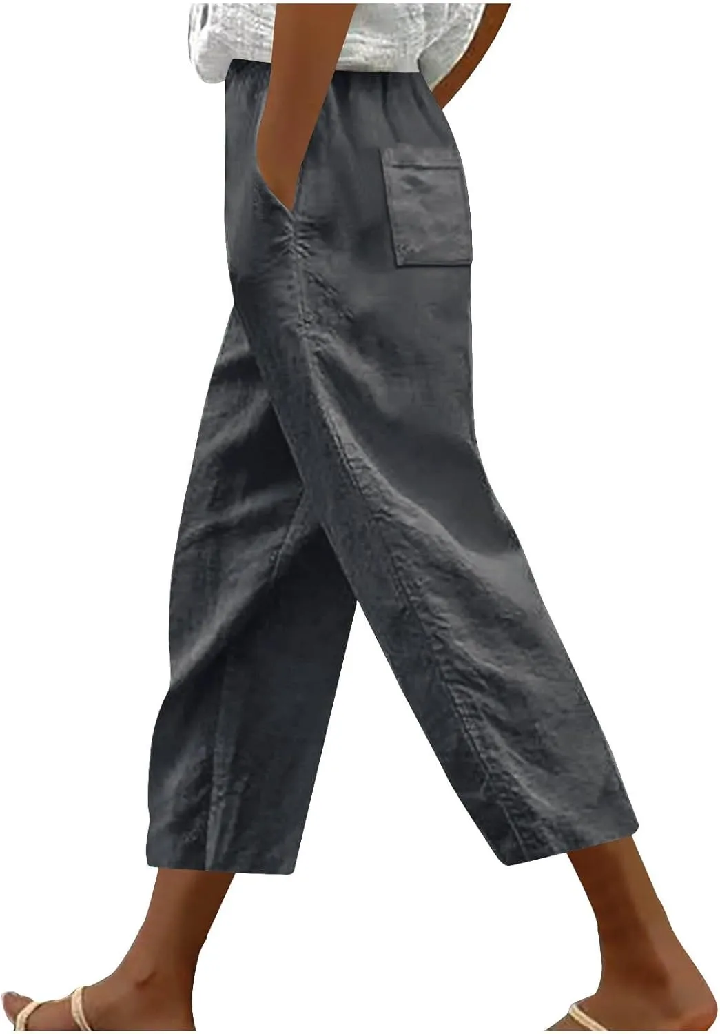 Capri Trousers Women's 3/4 Length Cropped Pants Yoga Pant Drawstring Jogging Bottoms High Waist Cropped Trouser
