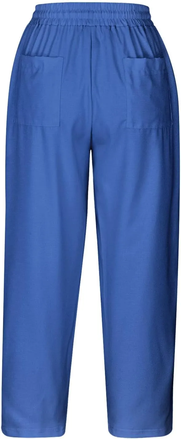 Capri Trousers Women's 3/4 Length Cropped Pants Yoga Pant Drawstring Jogging Bottoms High Waist Cropped Trouser