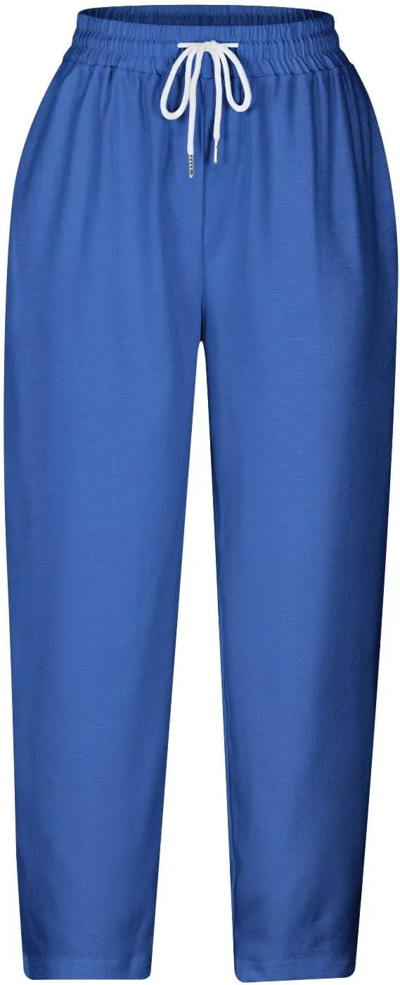 Capri Trousers Women's 3/4 Length Cropped Pants Yoga Pant Drawstring Jogging Bottoms High Waist Cropped Trouser