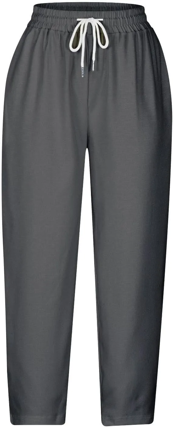 Capri Trousers Women's 3/4 Length Cropped Pants Yoga Pant Drawstring Jogging Bottoms High Waist Cropped Trouser