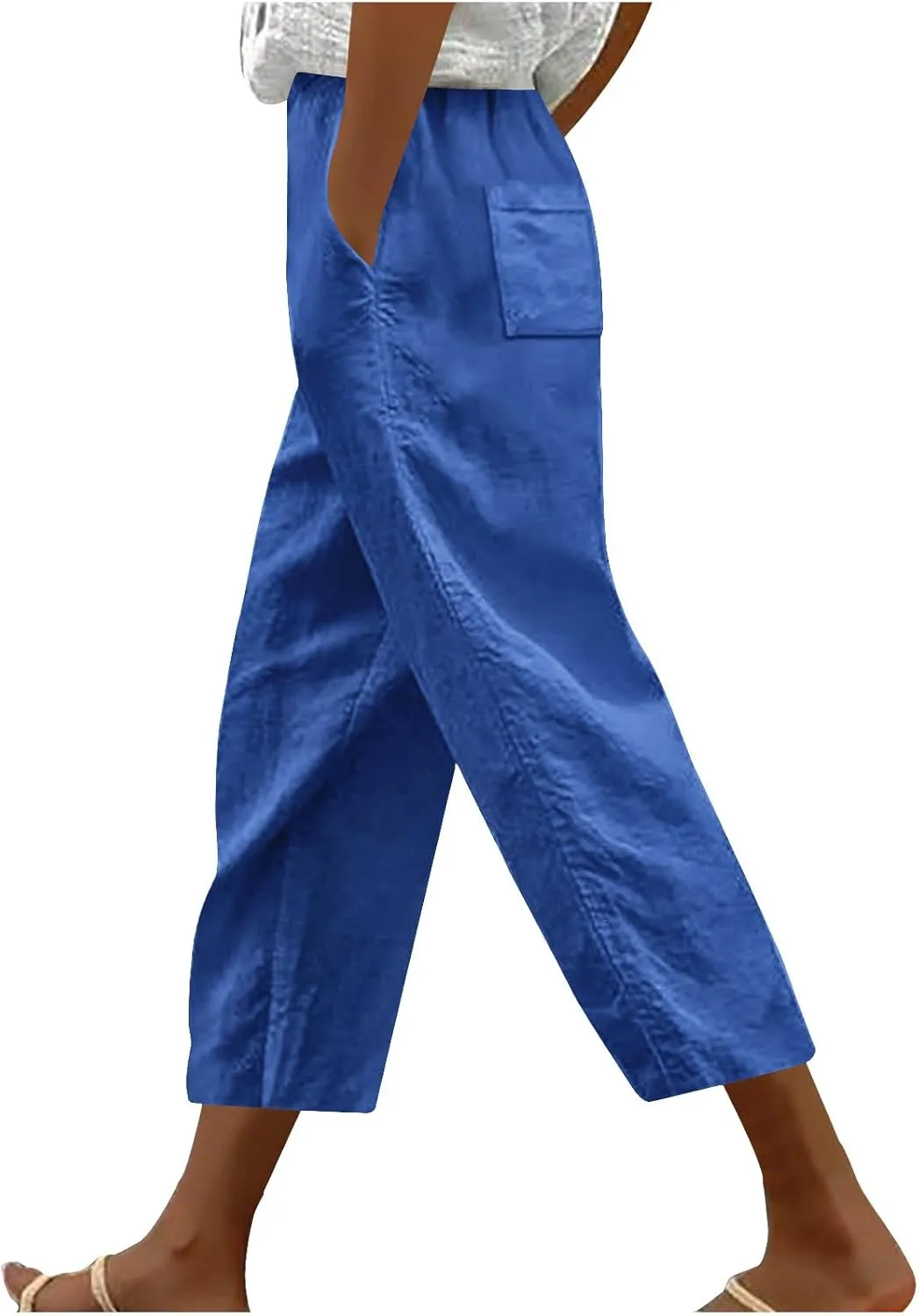 Capri Trousers Women's 3/4 Length Cropped Pants Yoga Pant Drawstring Jogging Bottoms High Waist Cropped Trouser