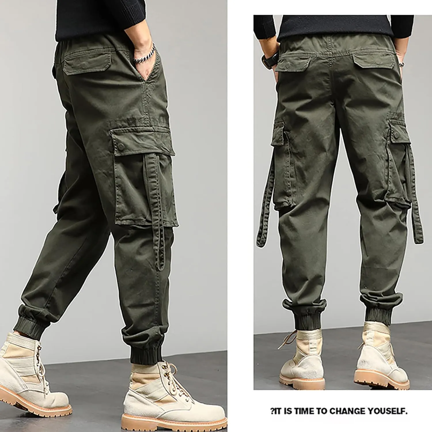 Cargo Pants for Men Relaxed Fit Performance Open Bottom Workout Quick Dry Pants for Athletic Jogging Training Casual