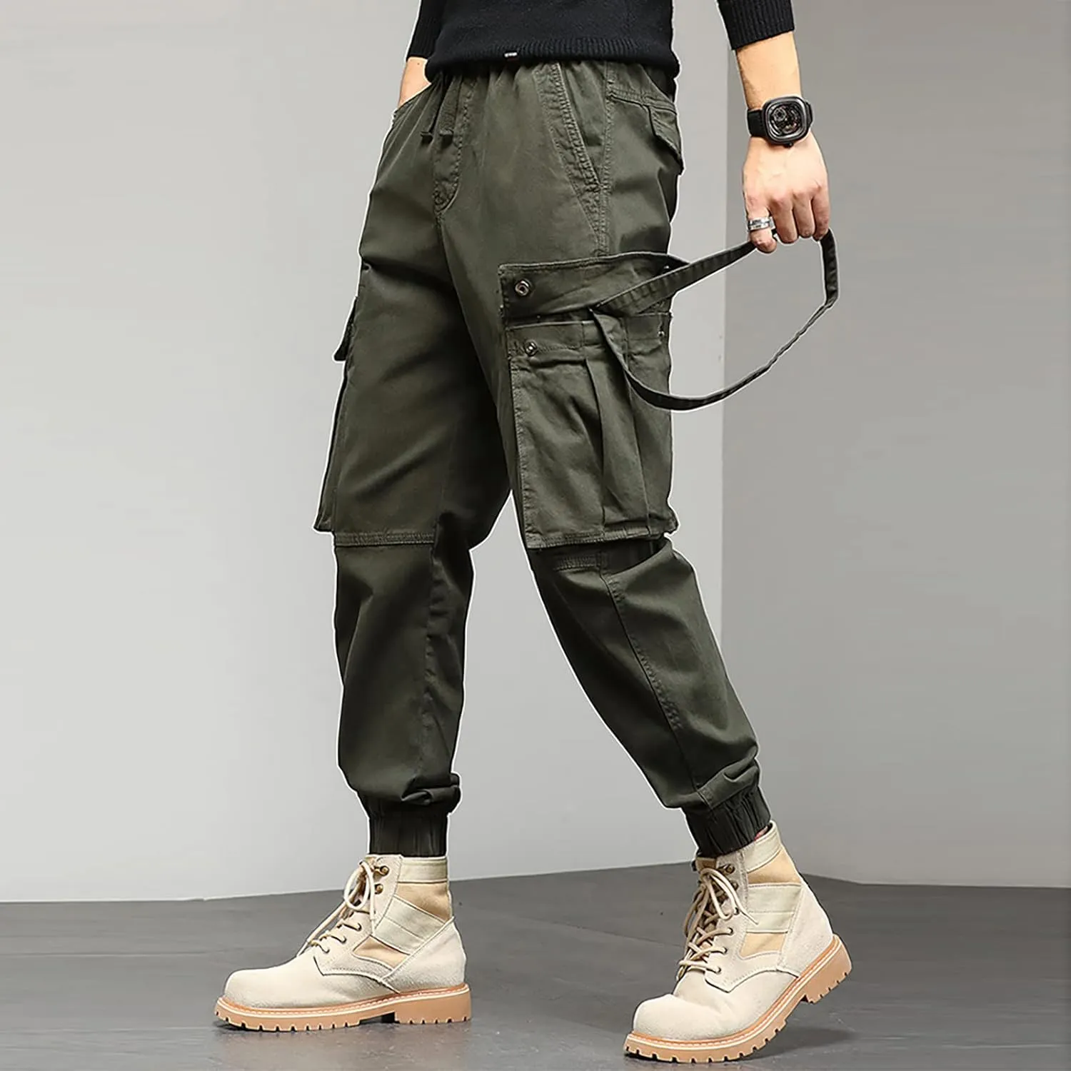 Cargo Pants for Men Relaxed Fit Performance Open Bottom Workout Quick Dry Pants for Athletic Jogging Training Casual