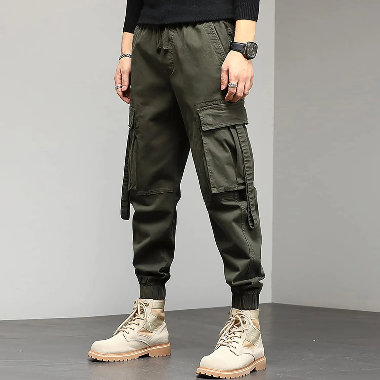 Cargo Pants for Men Relaxed Fit Performance Open Bottom Workout Quick Dry Pants for Athletic Jogging Training Casual