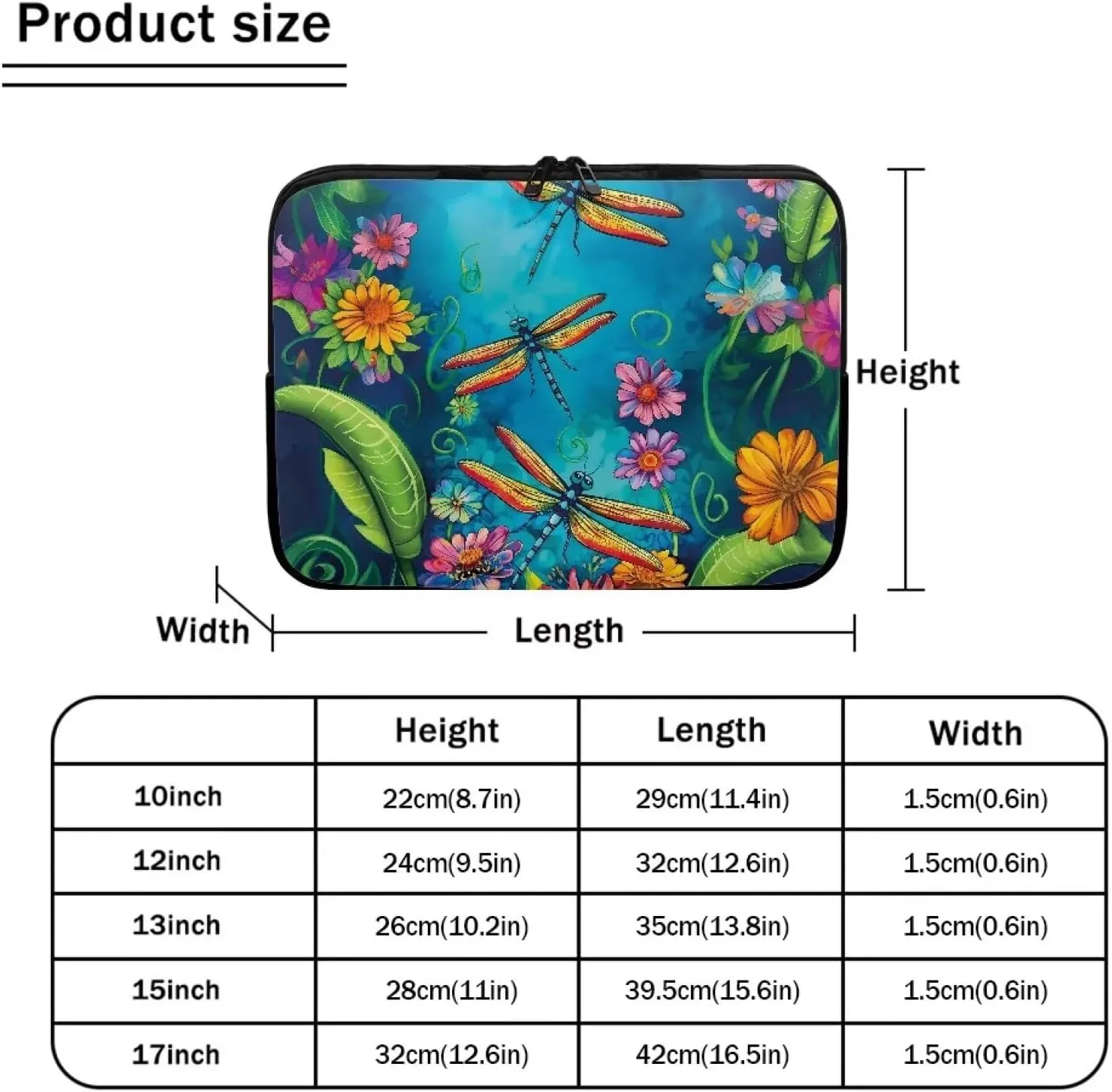Cartoon Dragonfly Printed Computer Bags for Laptops for Women Men, Easy to Carry Laptop Case Bag 10 Inch Flower Leaves Printed Laptop Briefcase Lightweight Computer Carrying Covers, Blue