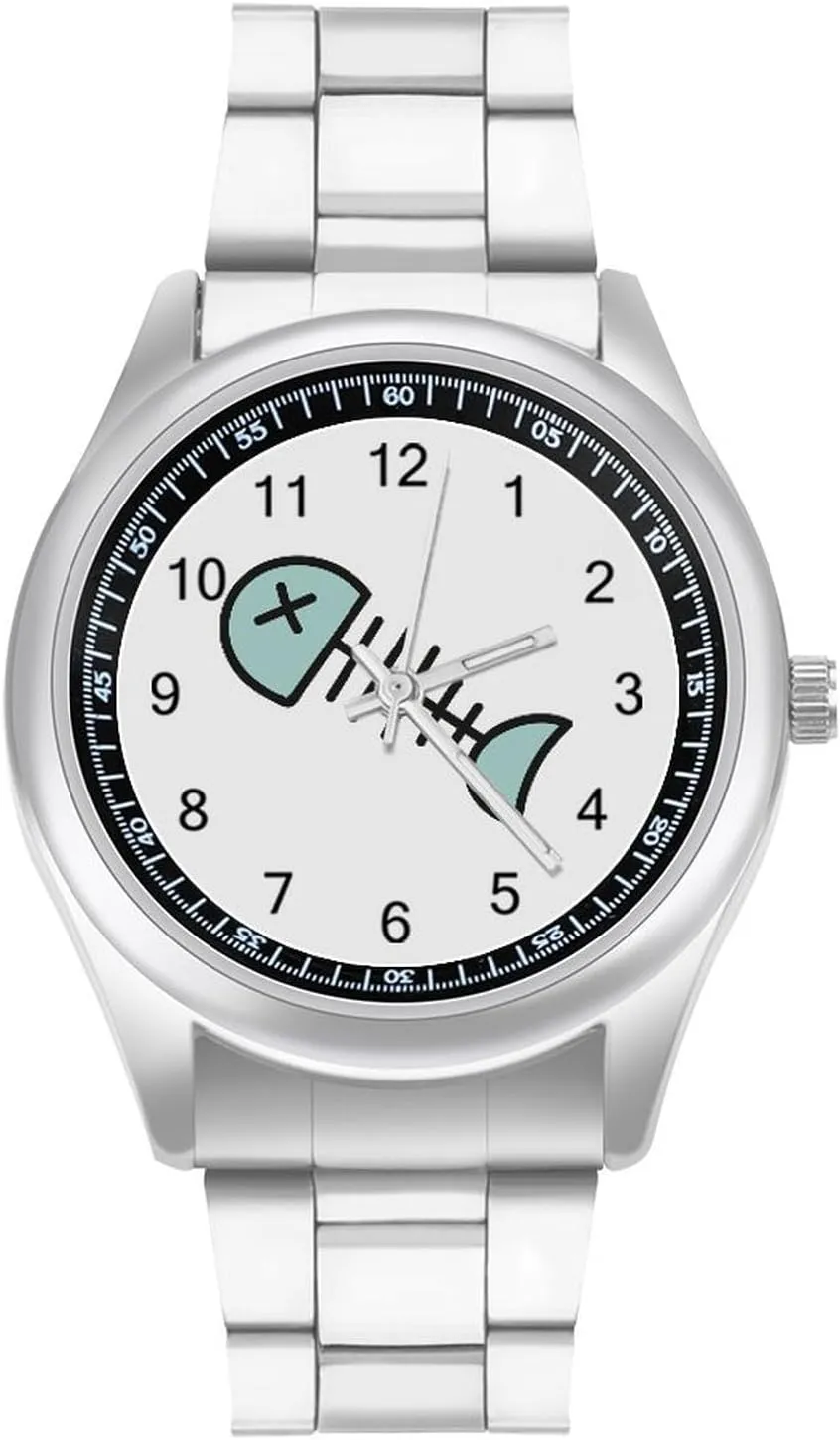Cartoon Fish Bone Stainless Steel Strap Simple Business Watches for Men Easy Reader Work Casual Watch