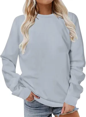 Casual Crewneck Sweatshirt for Women 2025 Spring Fall Tops Plain Color Long Sleeve Sweater Fuzzy Shirts