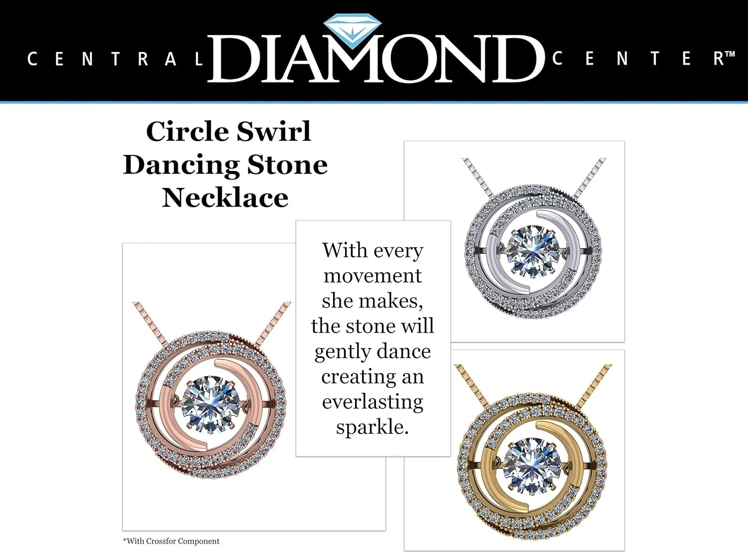 Central Diamond Center Circle Swirl Dancing Gemstone Dangle Earrings or Necklace in Sterling Silver w/Pure Brilliance Zirconia