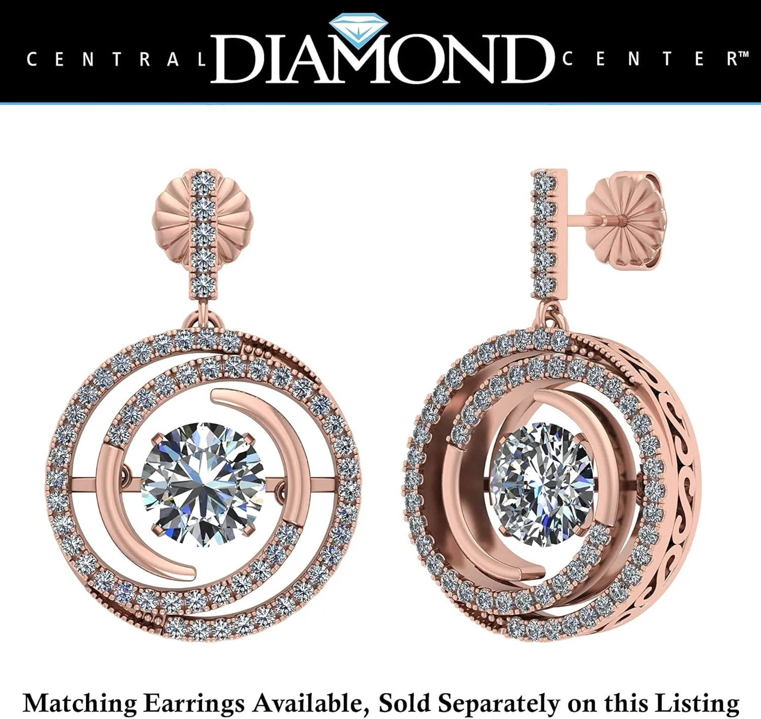 Central Diamond Center Circle Swirl Dancing Gemstone Dangle Earrings or Necklace in Sterling Silver w/Pure Brilliance Zirconia