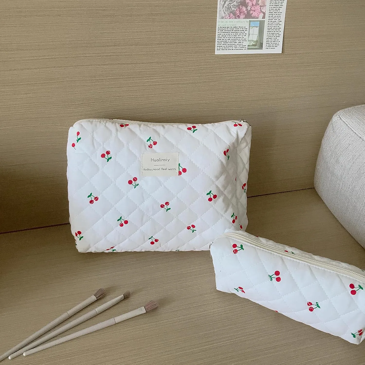 Cherry Makeup Bag Set  3 PCS Cute Cherry Bag Set, Travel Toiletry Organizer quilted Bags Large Coquette Aesthetic Make Up Cosmetic Bag For Women (white-cherry)