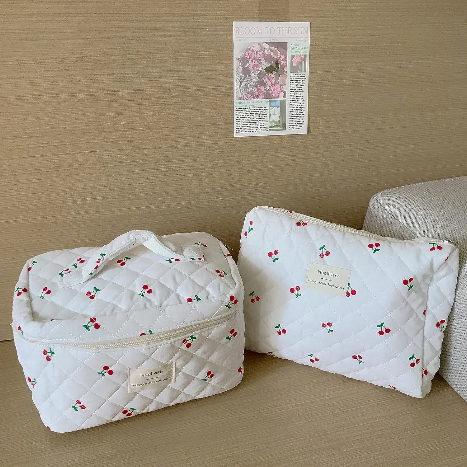Cherry Makeup Bag Set  3 PCS Cute Cherry Bag Set, Travel Toiletry Organizer quilted Bags Large Coquette Aesthetic Make Up Cosmetic Bag For Women (white-cherry)