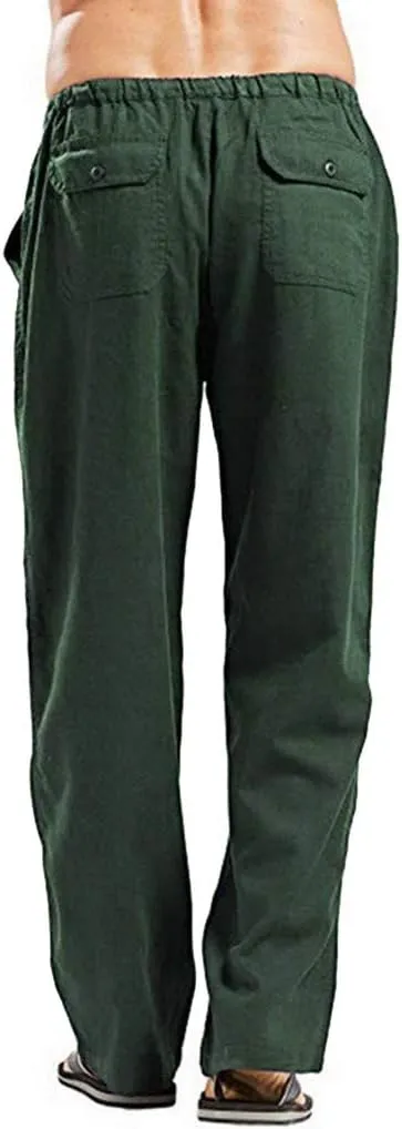 Chino Pants Mens Pants Relaxed Fit Summer Beach Trousers Cotton Linen Trouser Casual Lightweight Drawstring Yoga Pant