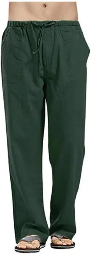 Chino Pants Mens Pants Relaxed Fit Summer Beach Trousers Cotton Linen Trouser Casual Lightweight Drawstring Yoga Pant