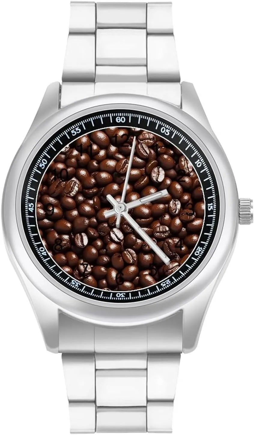 Chocolate Coffee Beans Stainless Steel Strap Simple Business Watches for Men Easy Reader Work Casual Watch