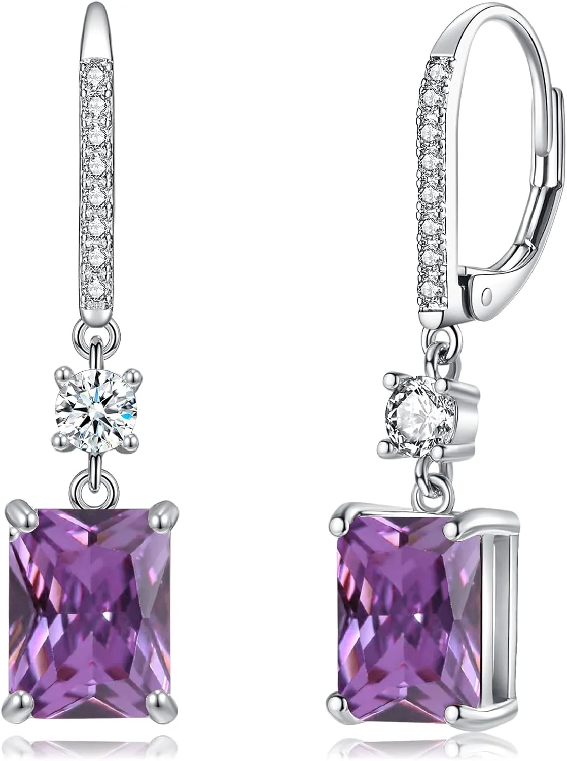 CiNily Rectangular-cut Drop Dangle Earrings for Women Hypoallergenic, Multi-color Cubic Zirconia Earrings Diamond Dangle Earrings Jewelry Gifts for Mothers Day 14K White Gold