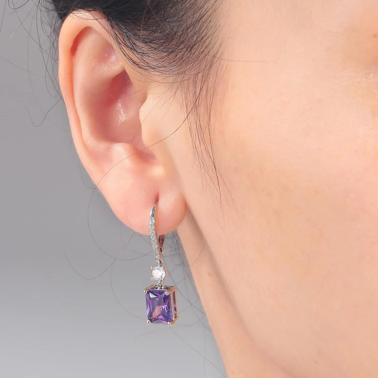 CiNily Rectangular-cut Drop Dangle Earrings for Women Hypoallergenic, Multi-color Cubic Zirconia Earrings Diamond Dangle Earrings Jewelry Gifts for Mothers Day 14K White Gold