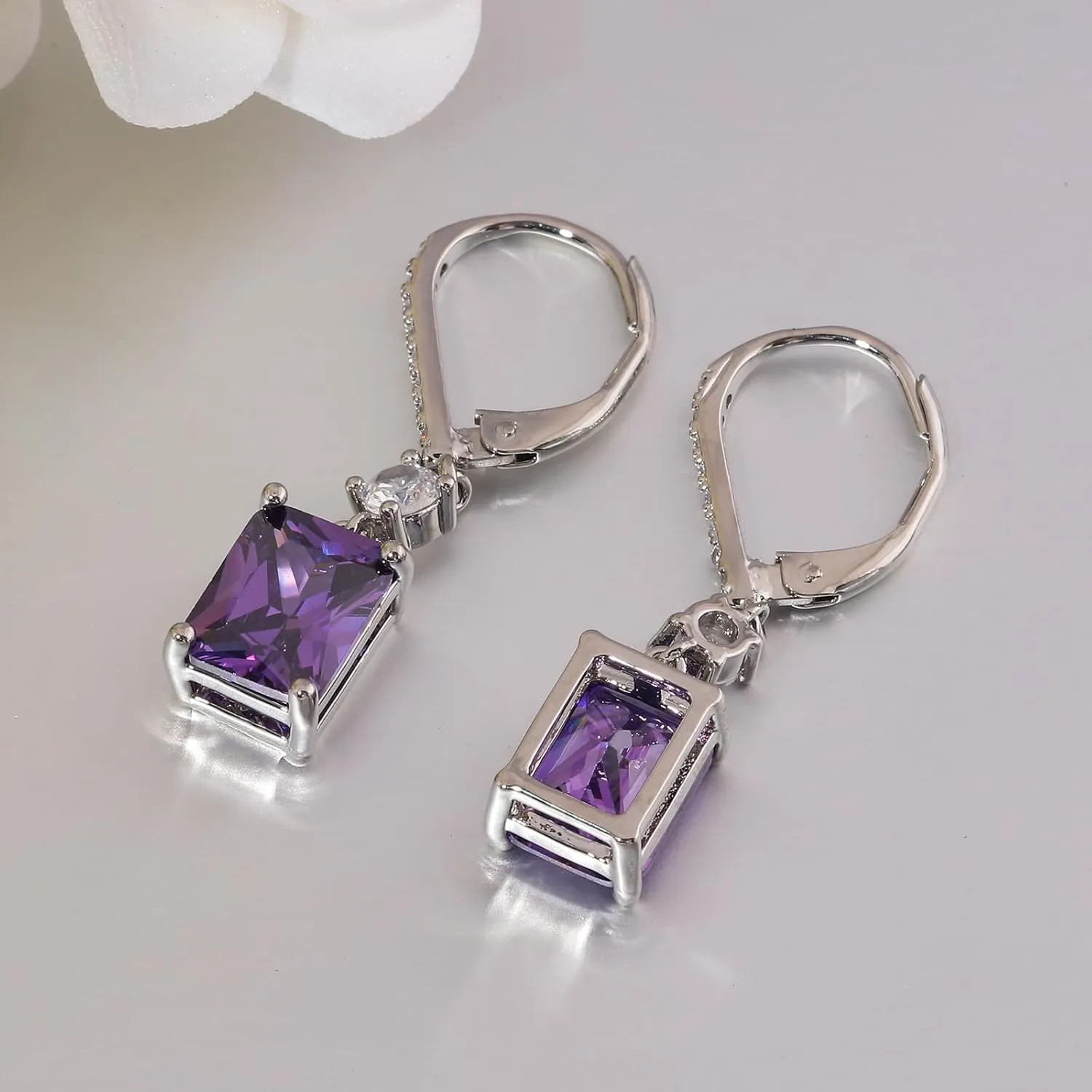 CiNily Rectangular-cut Drop Dangle Earrings for Women Hypoallergenic, Multi-color Cubic Zirconia Earrings Diamond Dangle Earrings Jewelry Gifts for Mothers Day 14K White Gold