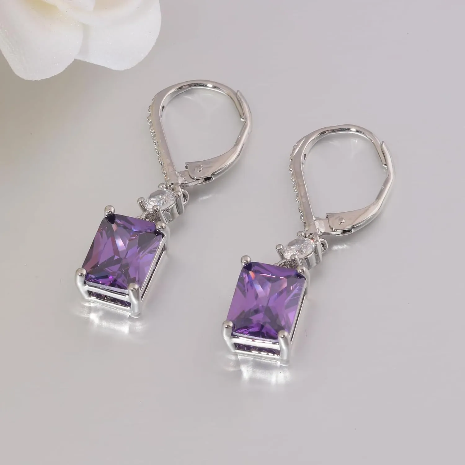 CiNily Rectangular-cut Drop Dangle Earrings for Women Hypoallergenic, Multi-color Cubic Zirconia Earrings Diamond Dangle Earrings Jewelry Gifts for Mothers Day 14K White Gold