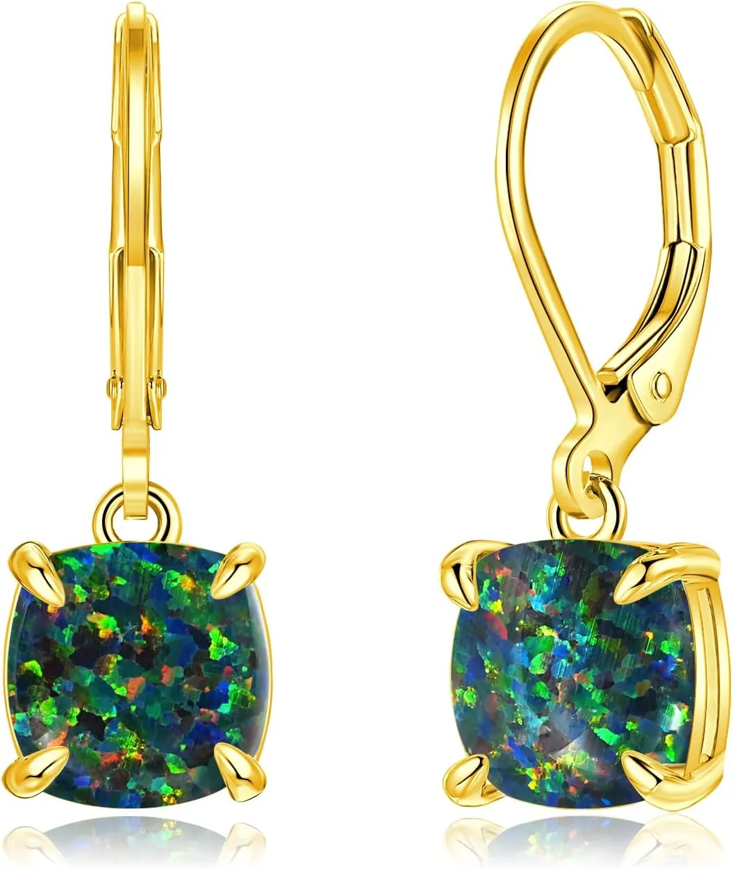 CiNily Square-Cut Opal Earrings Leverback Drop Earrings for Women Hypoallergenic, Pendant Earrings 14K White Gold/Gold Dangle Earrings Opal Hoops Birthday Wedding Mothers Day Jewelry Gifts