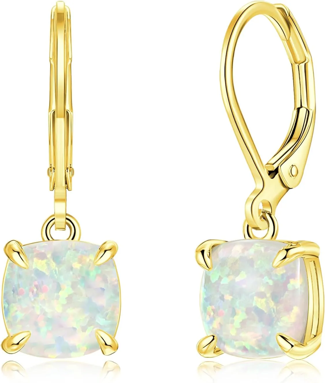 CiNily Square-Cut Opal Earrings Leverback Drop Earrings for Women Hypoallergenic, Pendant Earrings 14K White Gold/Gold Dangle Earrings Opal Hoops Birthday Wedding Mothers Day Jewelry Gifts