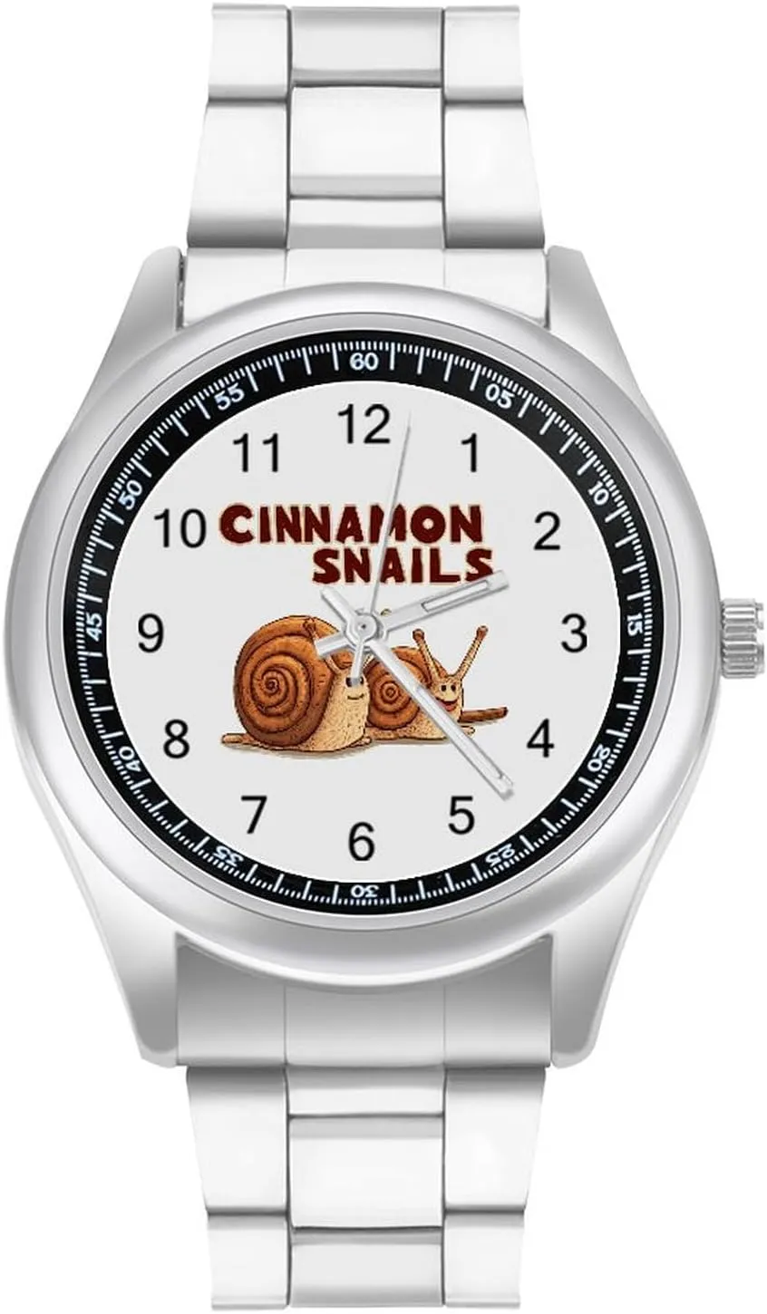 Cinnamon Snails Stainless Steel Strap Simple Business Watches for Men Easy Reader Work Casual Watch