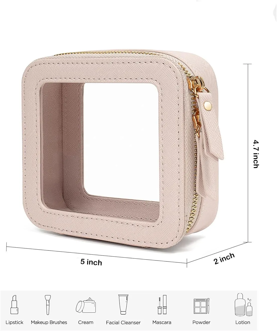 Clear Makeup Bag Organizer, TSA Approved Portable Travel Toiletry Bag Multipurpose Cosmetic Bag Case for Women Vegan Leather Make Up Pouch Transparent Vinyl Windows