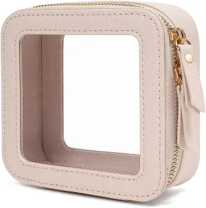 Clear Makeup Bag Organizer, TSA Approved Portable Travel Toiletry Bag Multipurpose Cosmetic Bag Case for Women Vegan Leather Make Up Pouch Transparent Vinyl Windows