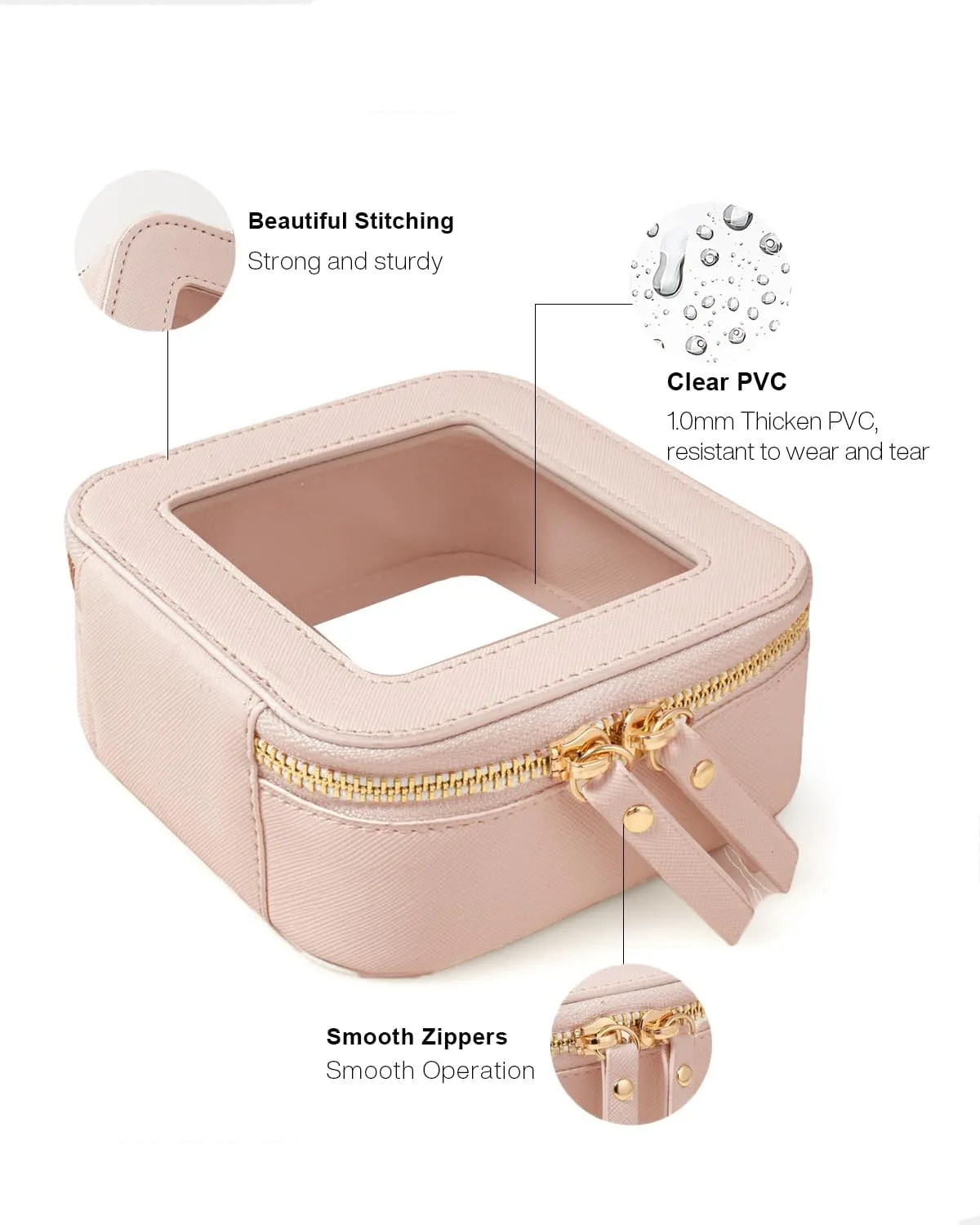 Clear Makeup Bag Organizer, TSA Approved Portable Travel Toiletry Bag Multipurpose Cosmetic Bag Case for Women Vegan Leather Make Up Pouch Transparent Vinyl Windows