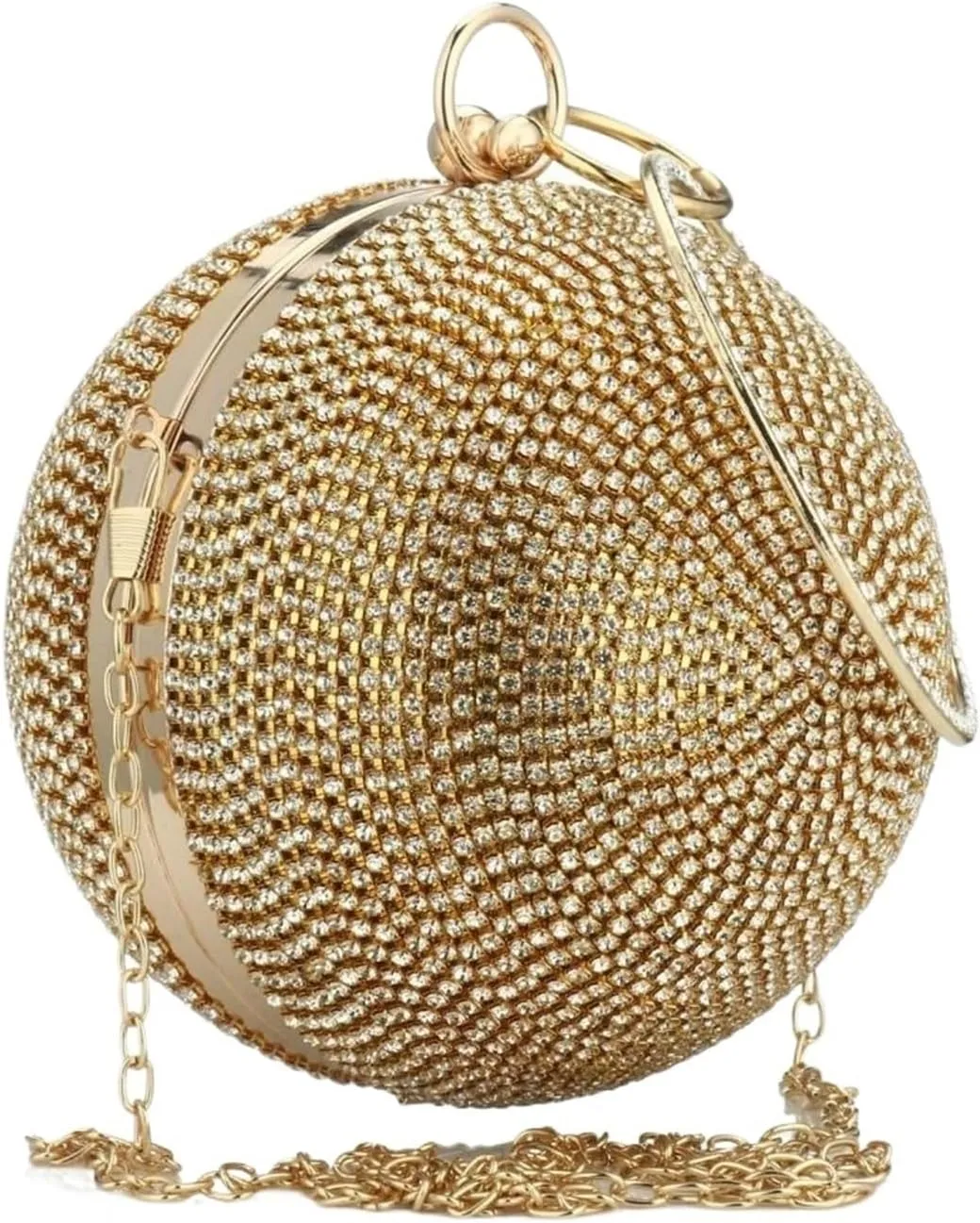 Clutch Bag Women Evening Bags with Rhinestone Exquisite Wedding Party Round Ball Bag Elegant Handbag Diamond Clutches(Black White)