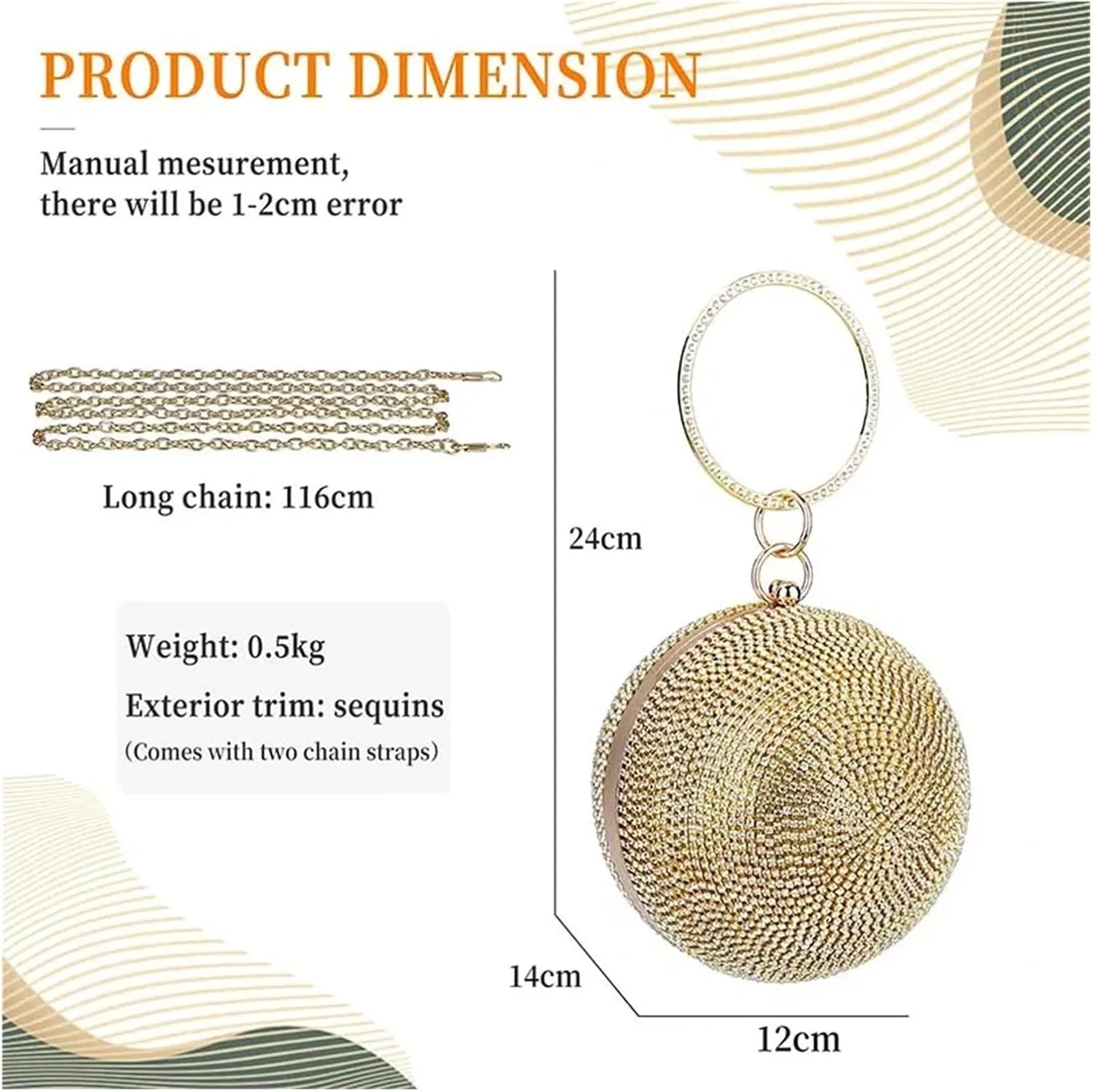 Clutch Bag Women Evening Bags with Rhinestone Exquisite Wedding Party Round Ball Bag Elegant Handbag Diamond Clutches(Black White)