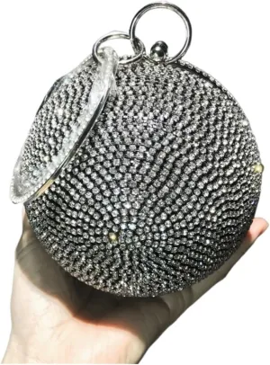 Clutch Bag Women Evening Bags with Rhinestone Exquisite Wedding Party Round Ball Bag Elegant Handbag Diamond Clutches(Black White)