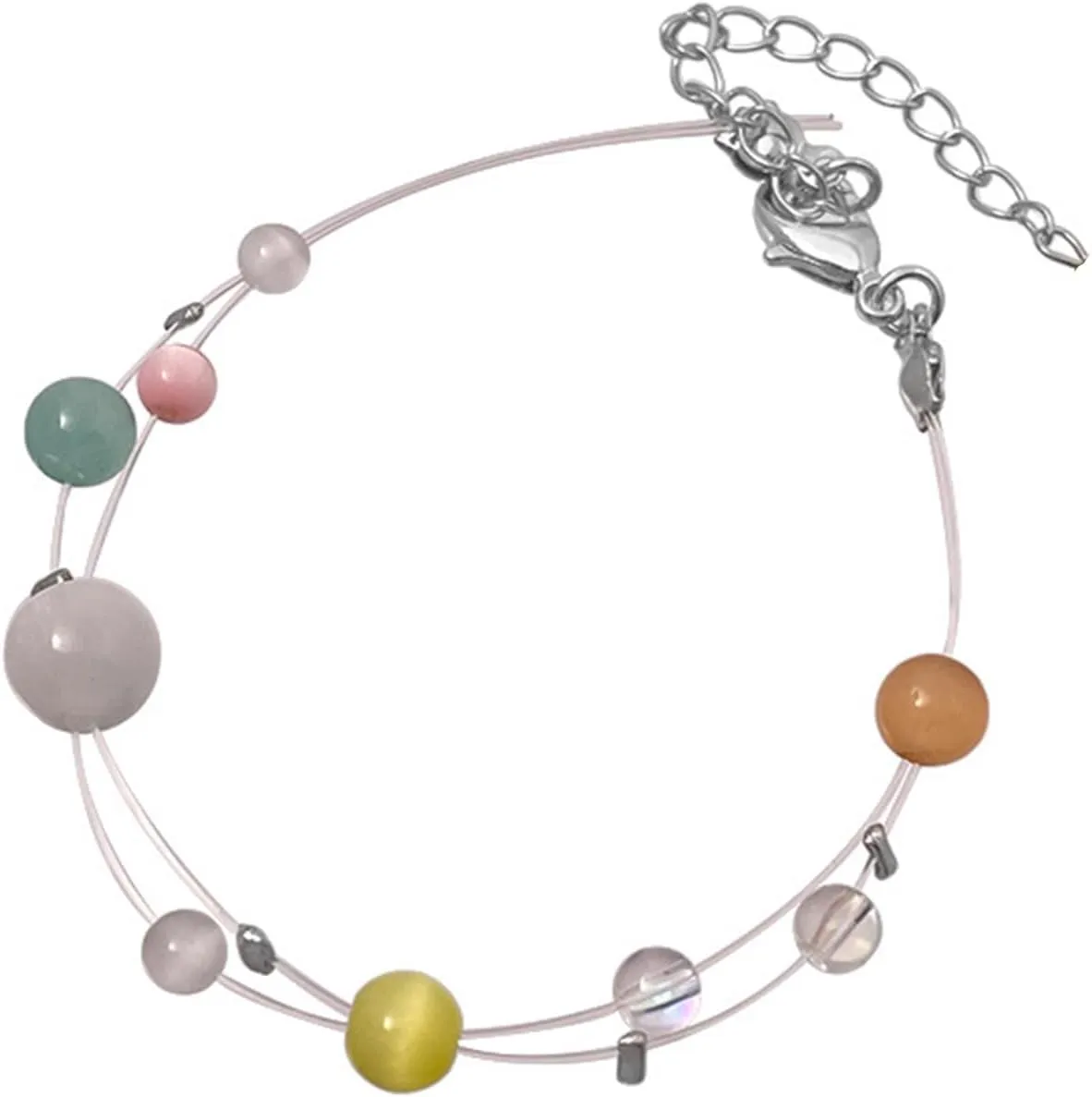 Colorful Bracelets with Beaded Charm Adjustable Bangle Handmade Wrist Chain Fashionable Women Party Accessory