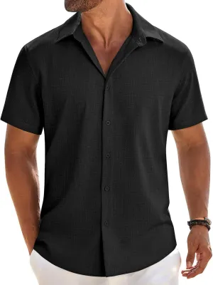 COOFANDY Mens Button Down Shirt Short Sleeve Casual Shirts Beach Summer Linen Shirts Wedding Vacation Shirt